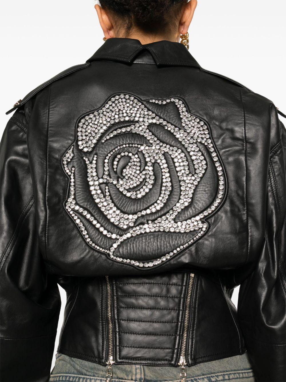 Blugirl Blumarine Rhinestone-Embellished Leather Jacket in Black