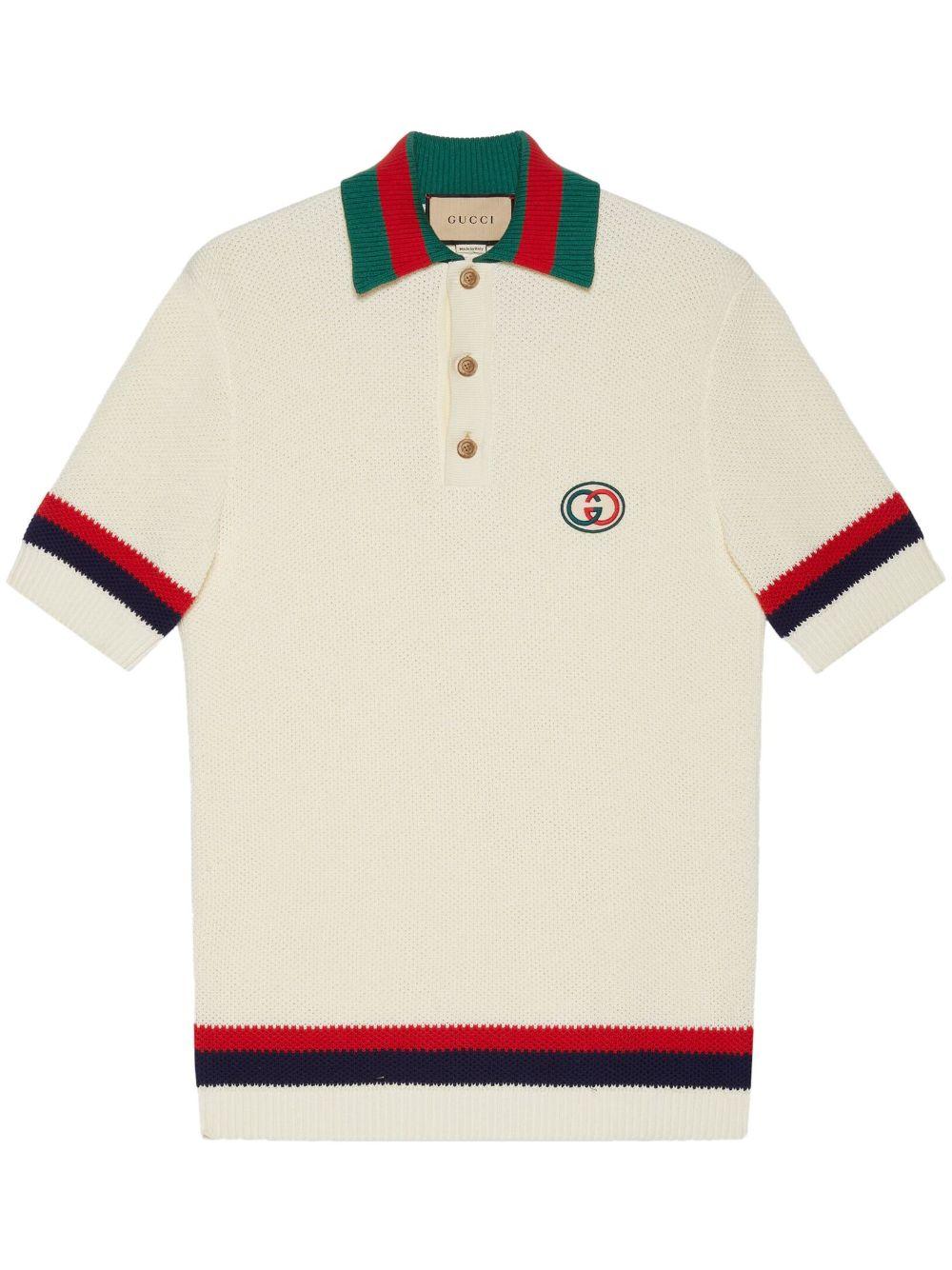 Gucci Logo-embroidered Striped Cotton-knit Polo Shirt in Natural