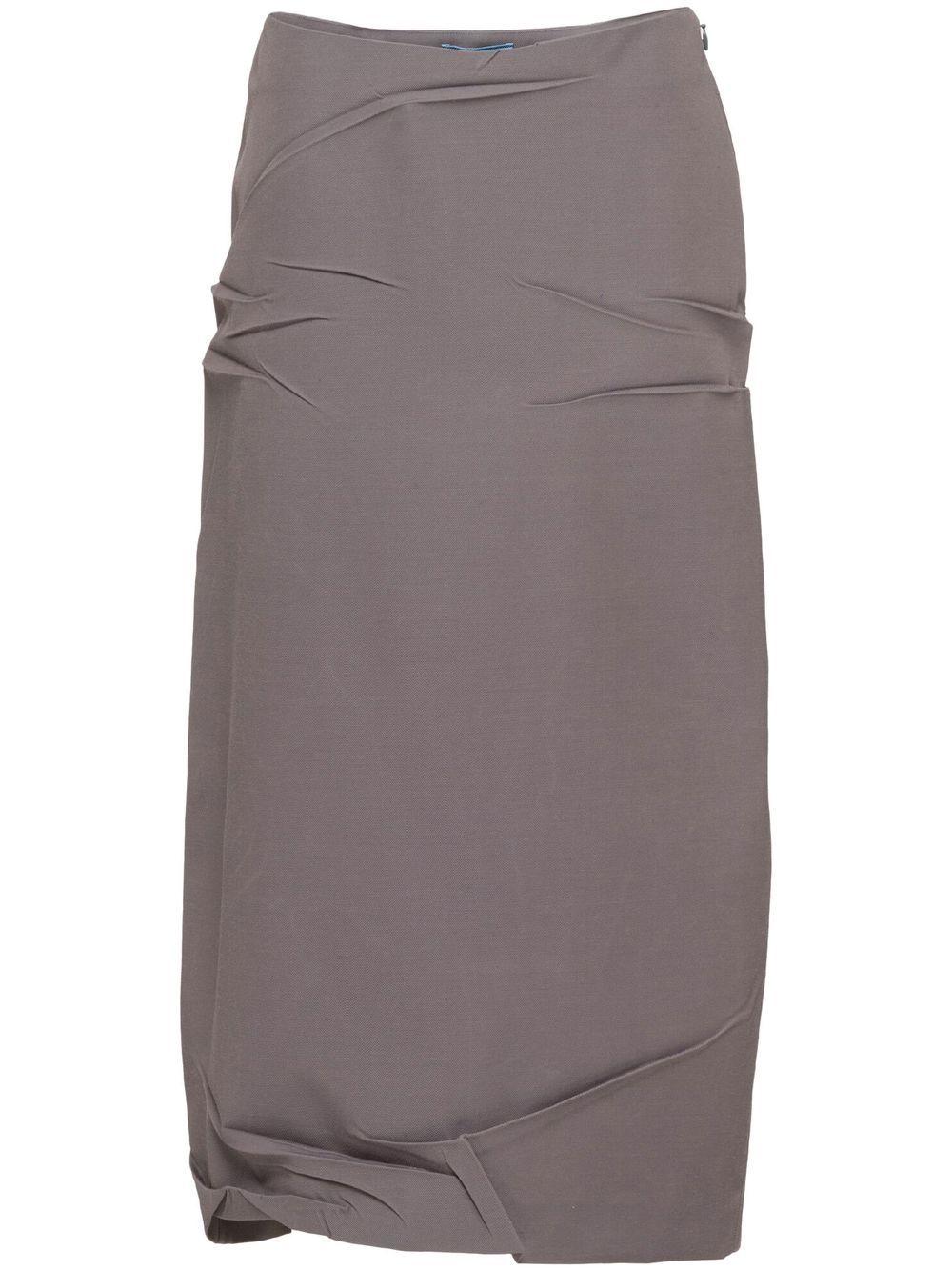 Prada Triangle-logo Gabardine Midi Skirt in Gray | Lyst