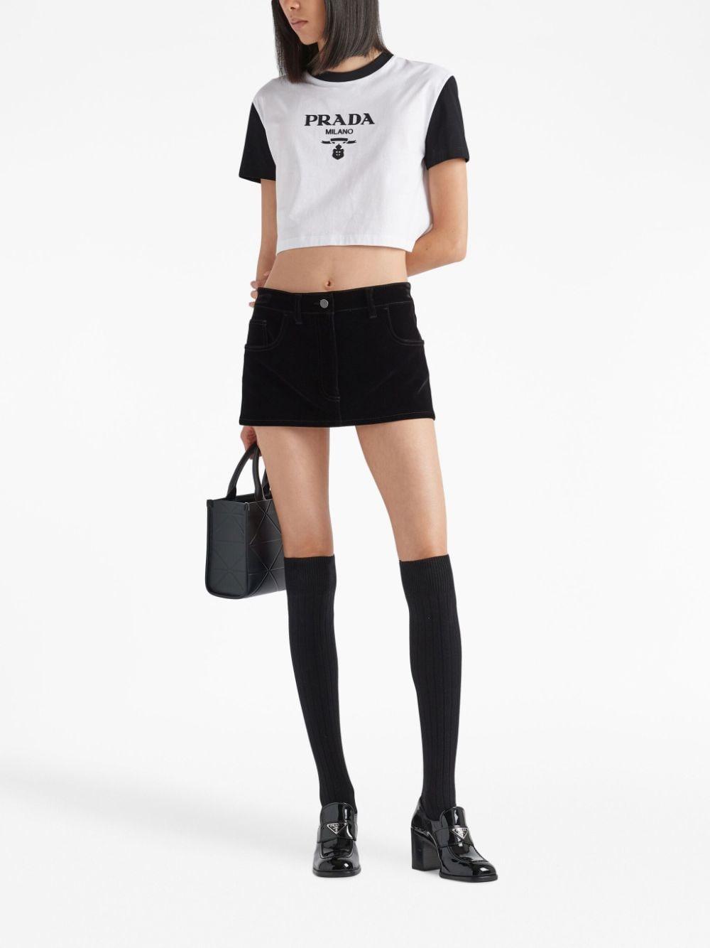 Prada Logo-Print Cropped T-Shirt in White | Lyst
