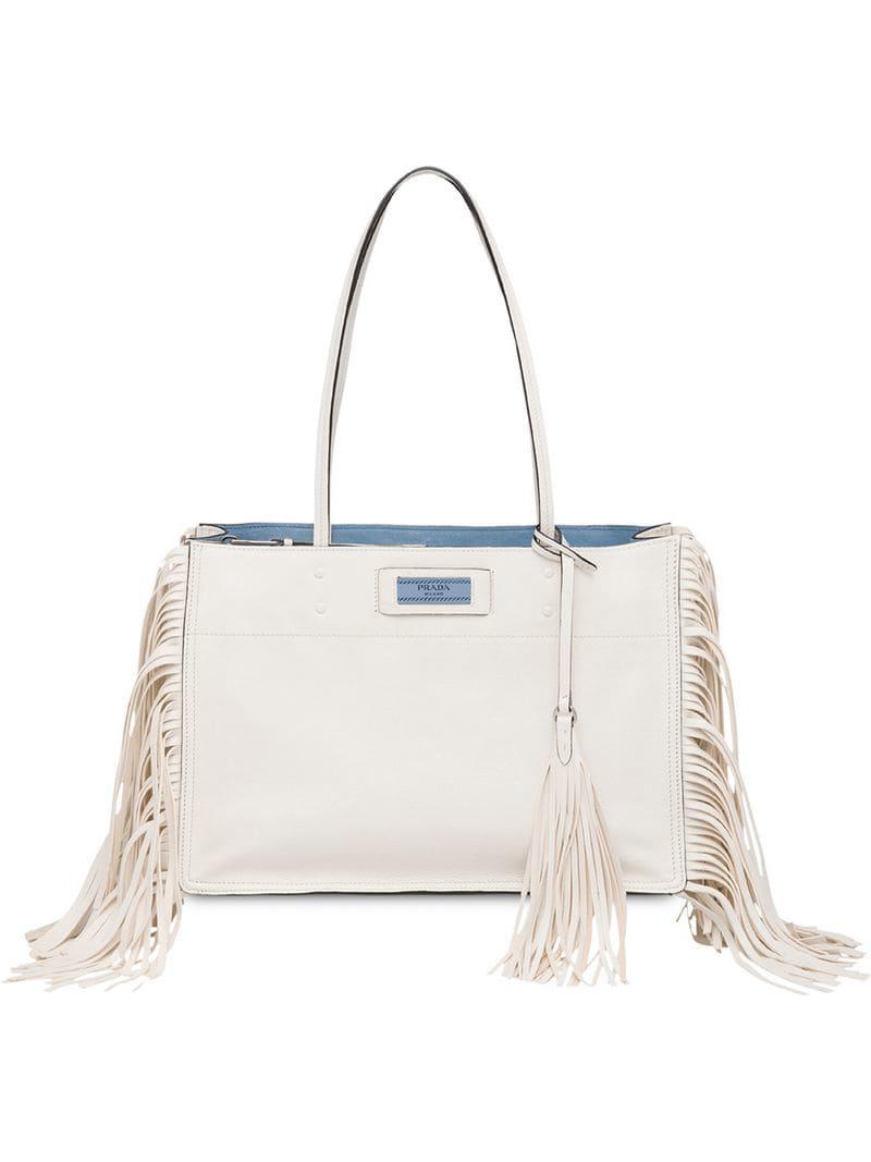 Bolso Etiquette con flecos Prada de color Blanco | Lyst