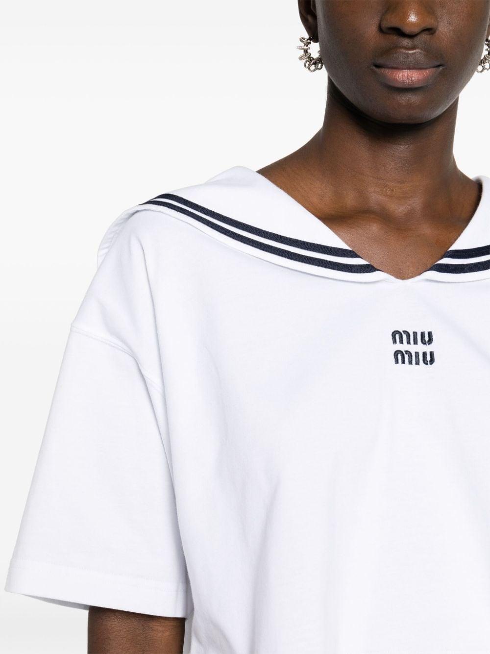 トップス MIU MIU sailor-collar cotton T-shirt Miu Miu Sailor-collar T-shirt in White | Lyst UK