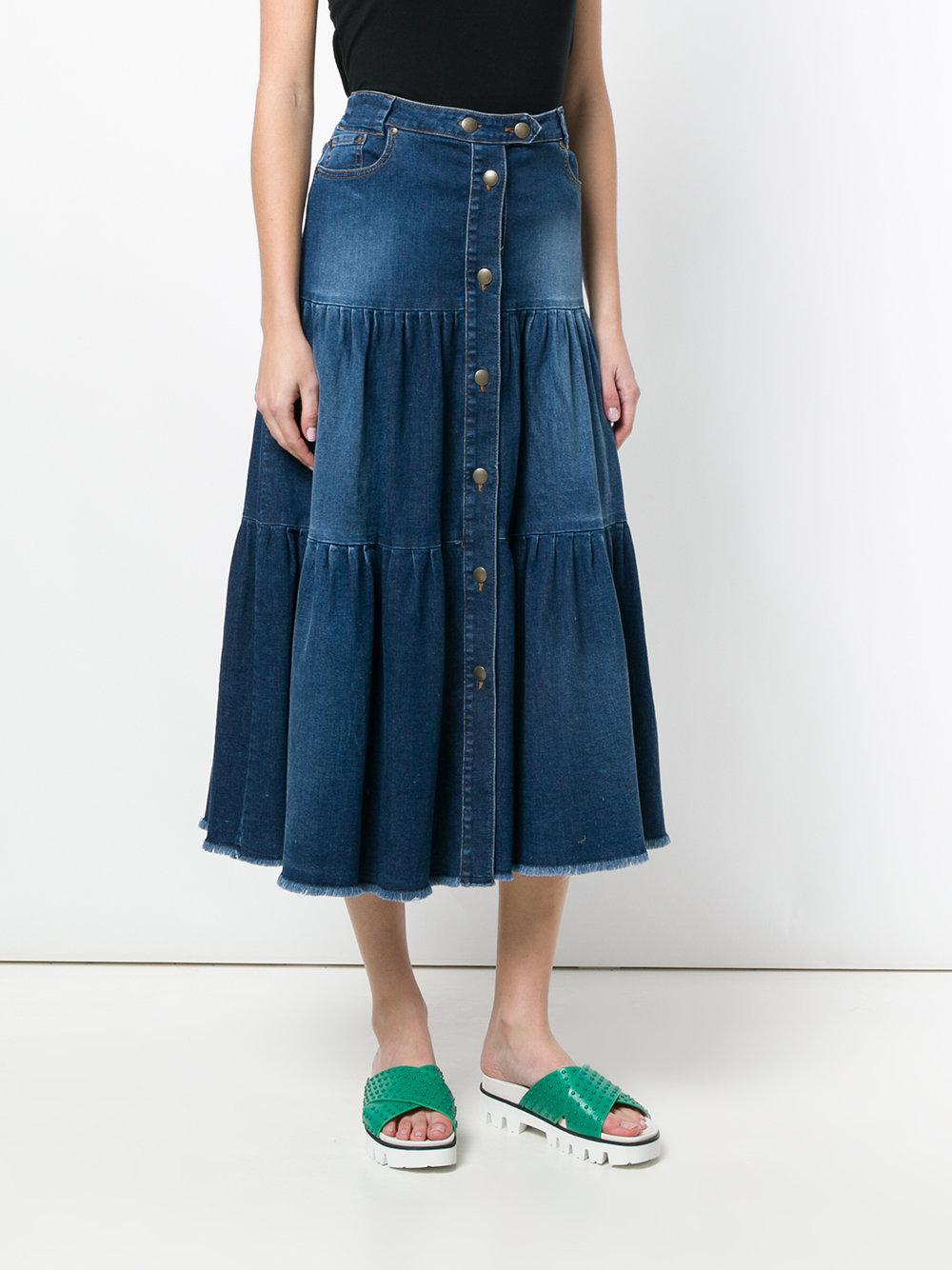 RED Valentino Ruffled A-line Denim Midi 