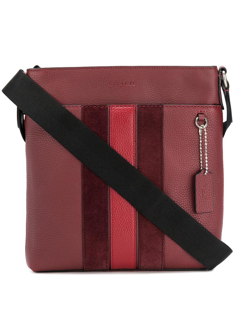 COACH Leather Striped Shoulder Bag in Red for Men Lyst