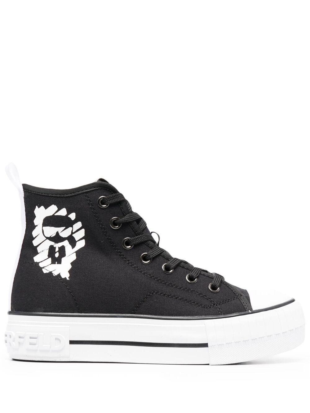Karl Lagerfeld Cotton Platform Lace-up Hi-top Sneakers in Black | Lyst