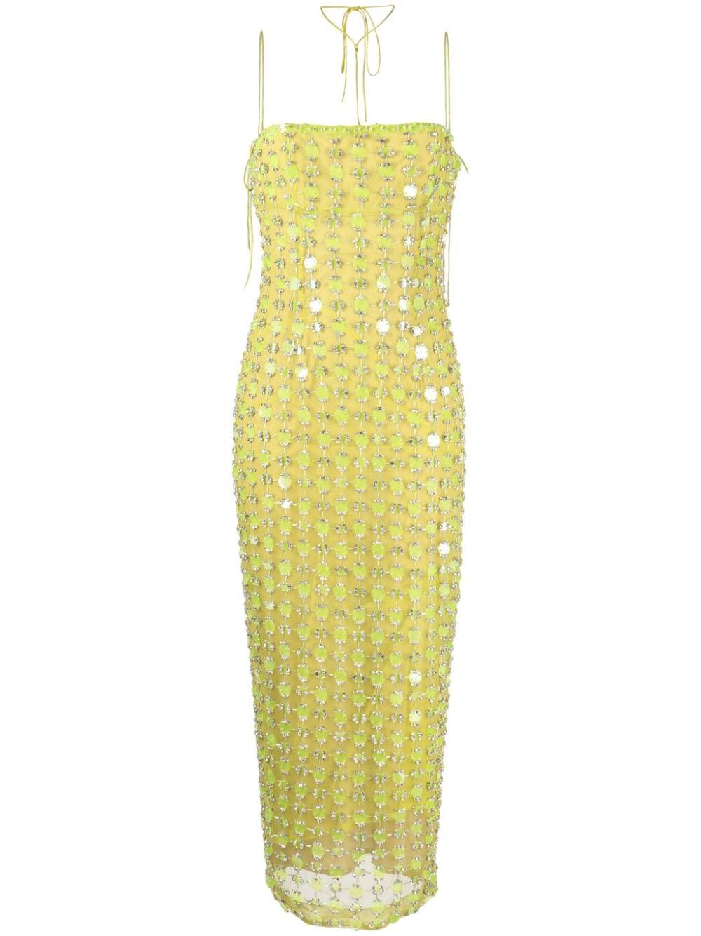 Rachel Gilbert Lucinda Sequined Midi Dress in Yellow | Lyst
