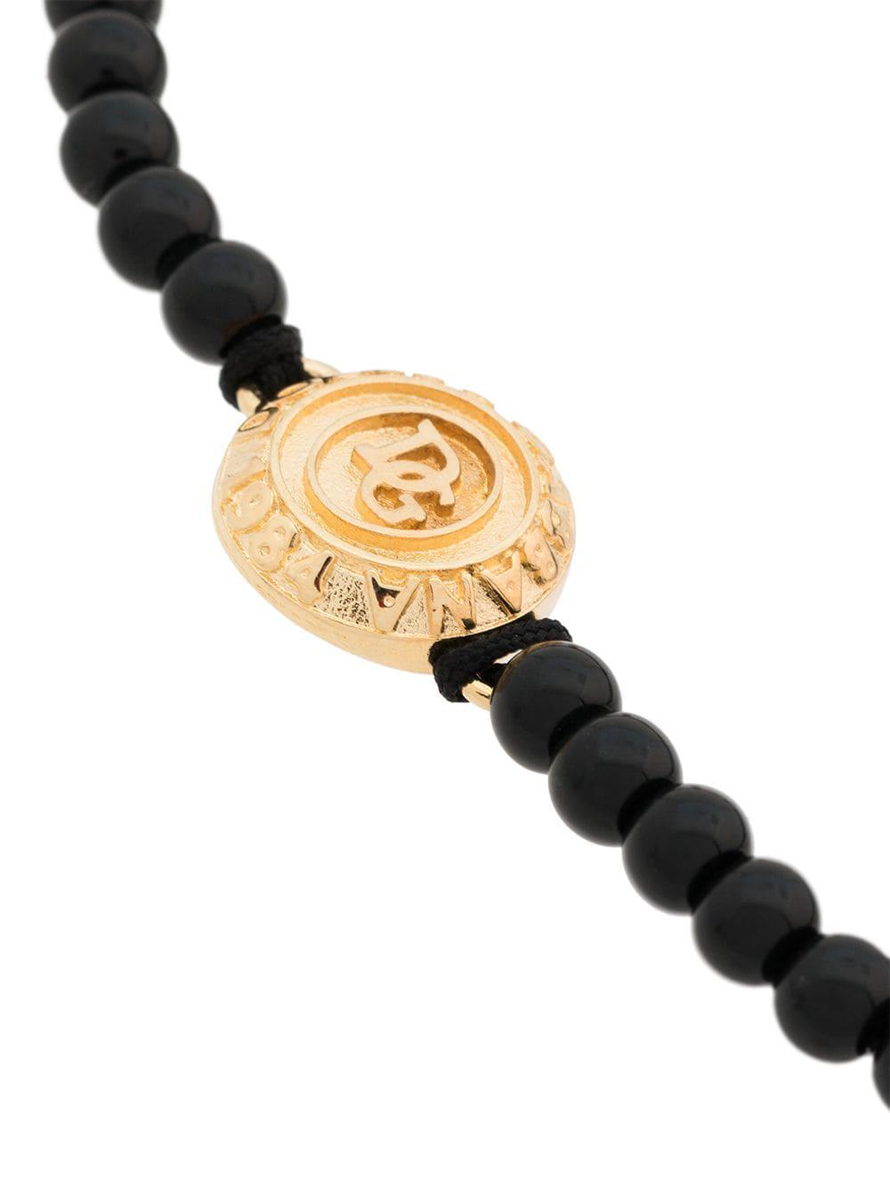Dolce & Gabbana Cotton Logo Engraved Beaded Bracelet in Black for Men