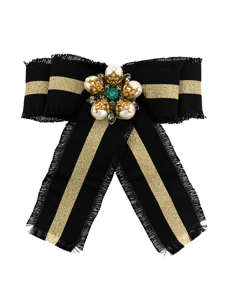 Spilla a forma di fiocco con dettaglio Web in gros-grain di Gucci in Nero |  Lyst