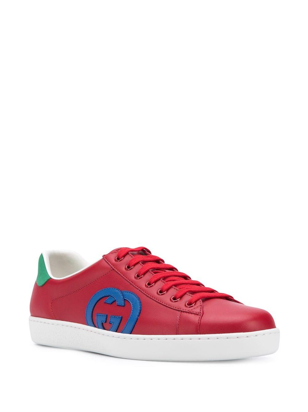 Gucci Leather Interlocking G Ace Sneakers in Red for Men - Lyst
