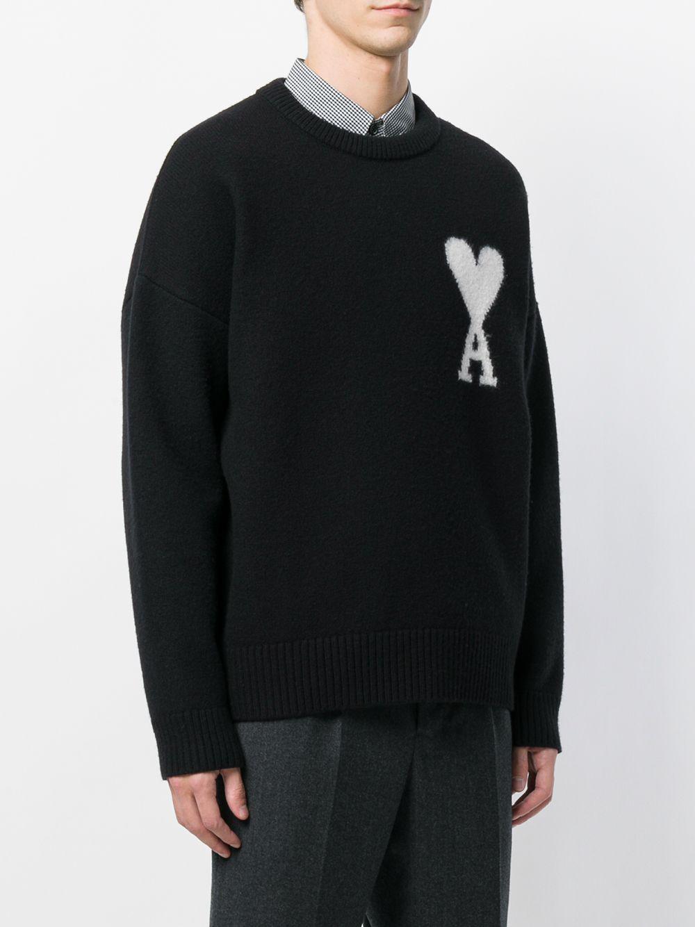 Ami Wool Oversize Ami De Coeur Crewneck Sweater In Black For Men Lyst