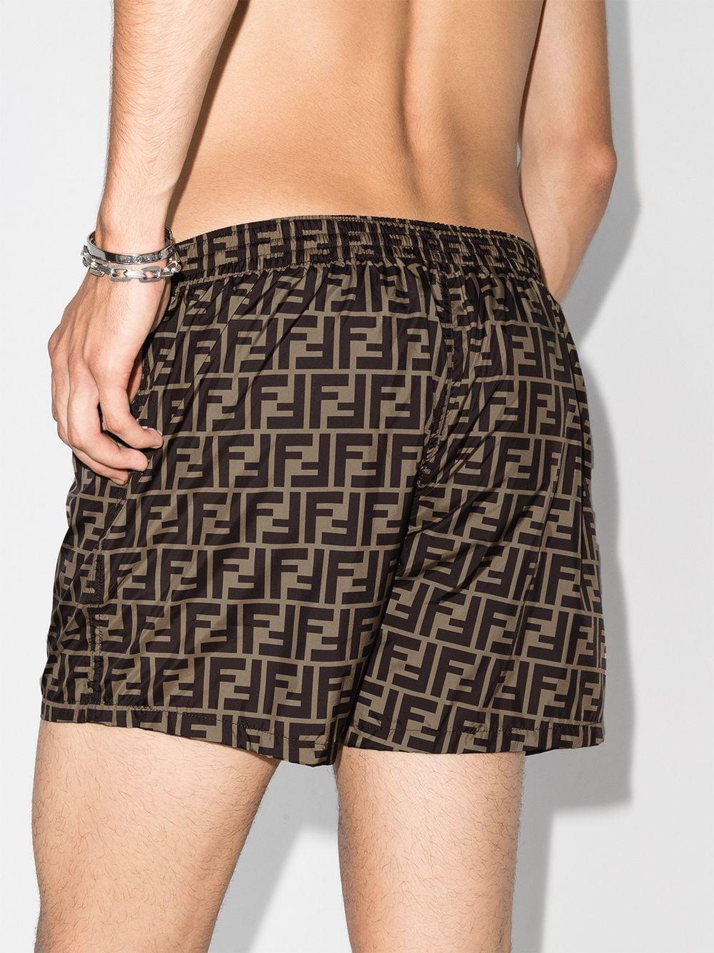Fendi Double F Print Swim Shorts in Brown for Men Lyst