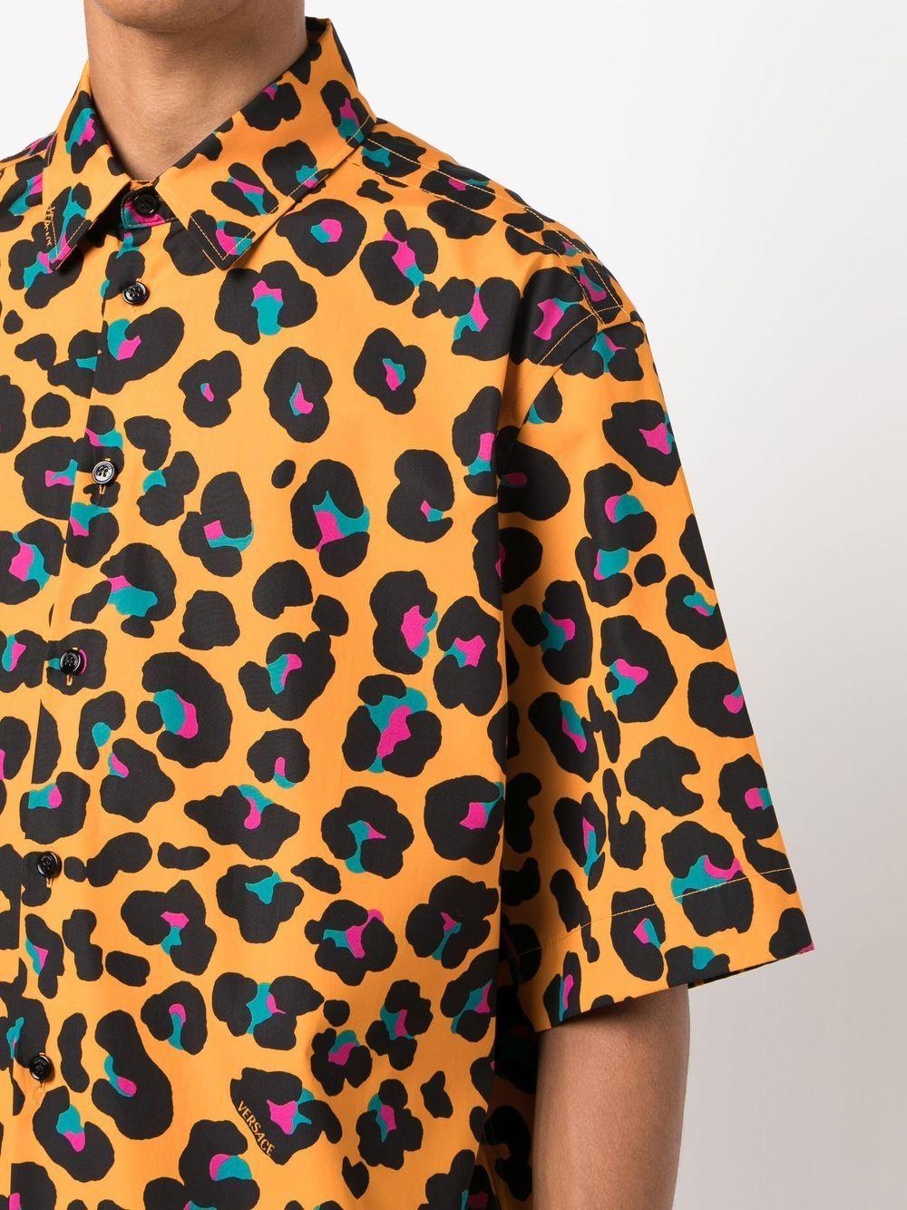 Versace Leopard-print Short-sleeve Shirt in Orange for Men | Lyst