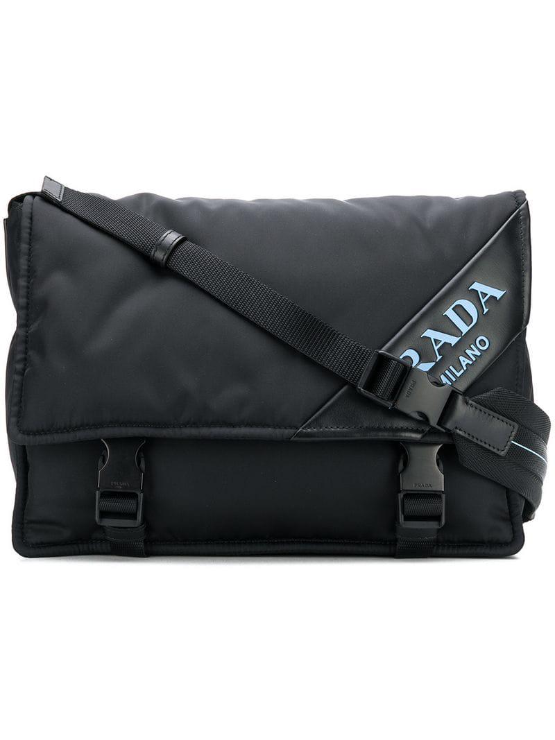 Prada Synthetic New Logo Nylon Messenger Bag in Black - Lyst