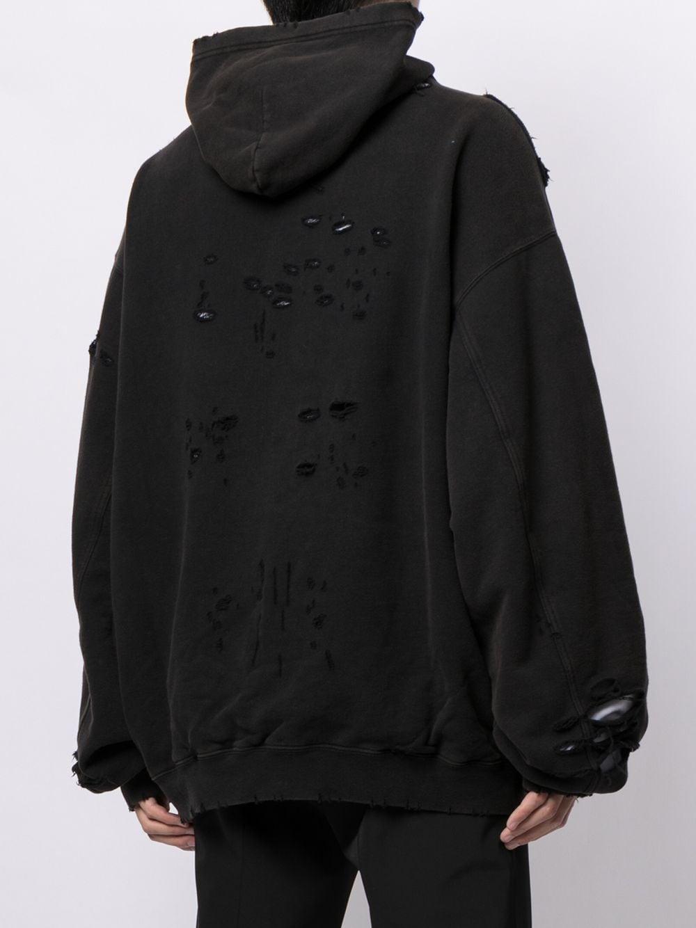 Balenciaga Ripped Oversize Logo Hoodie in Black