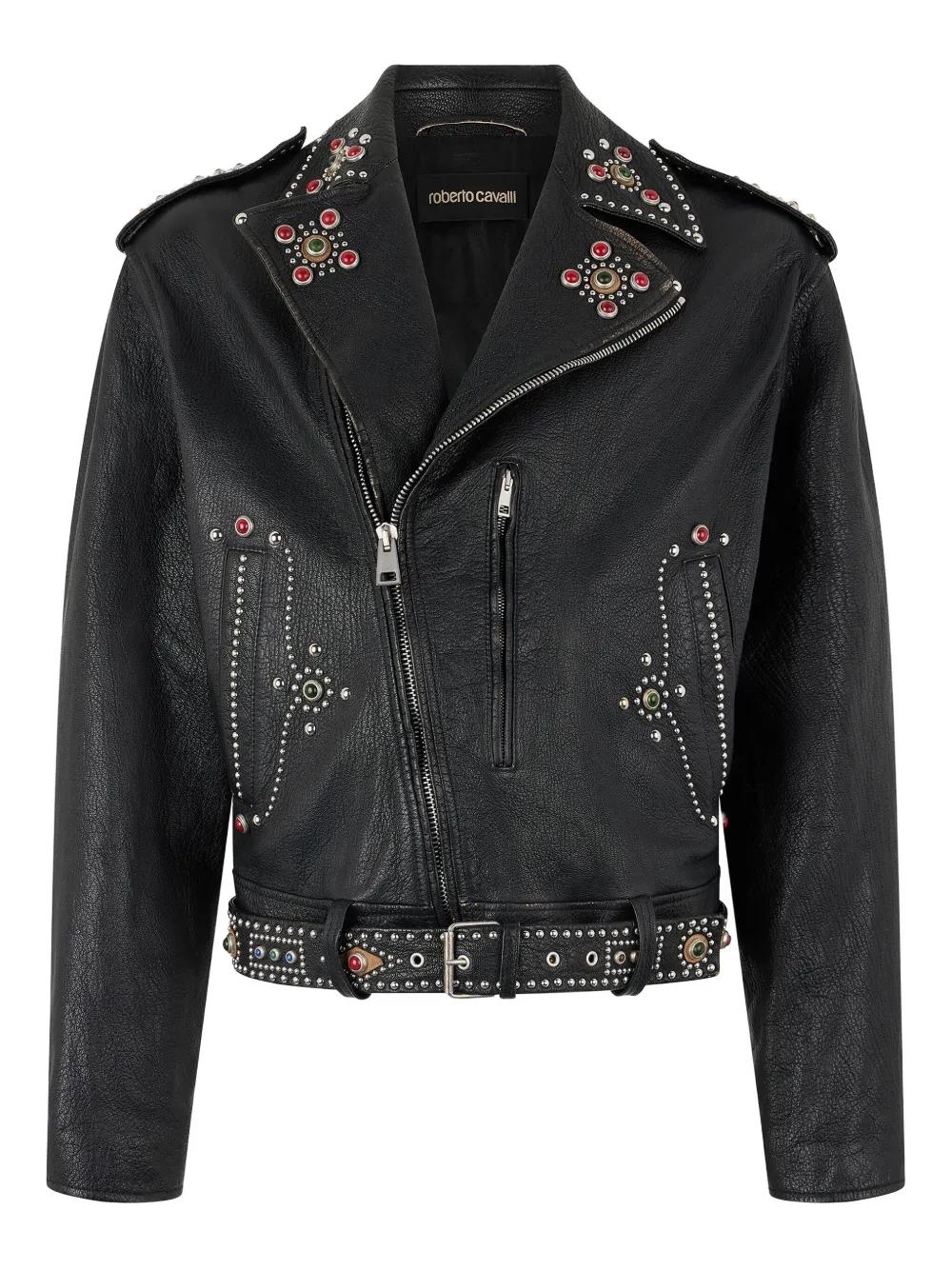 roberto cavalli ラムレザージャケット ブラックレース Roberto Cavalli - 2PC Black Lace Jacket and Skirt with
