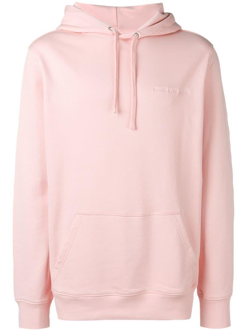 Calvin Klein Denim Logo Embroidered Hoodie in Pink for Men - Lyst