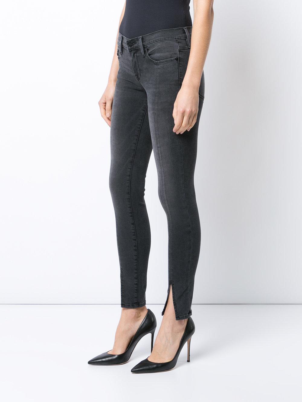 FRAME Front Slit Jeans in Black | Lyst