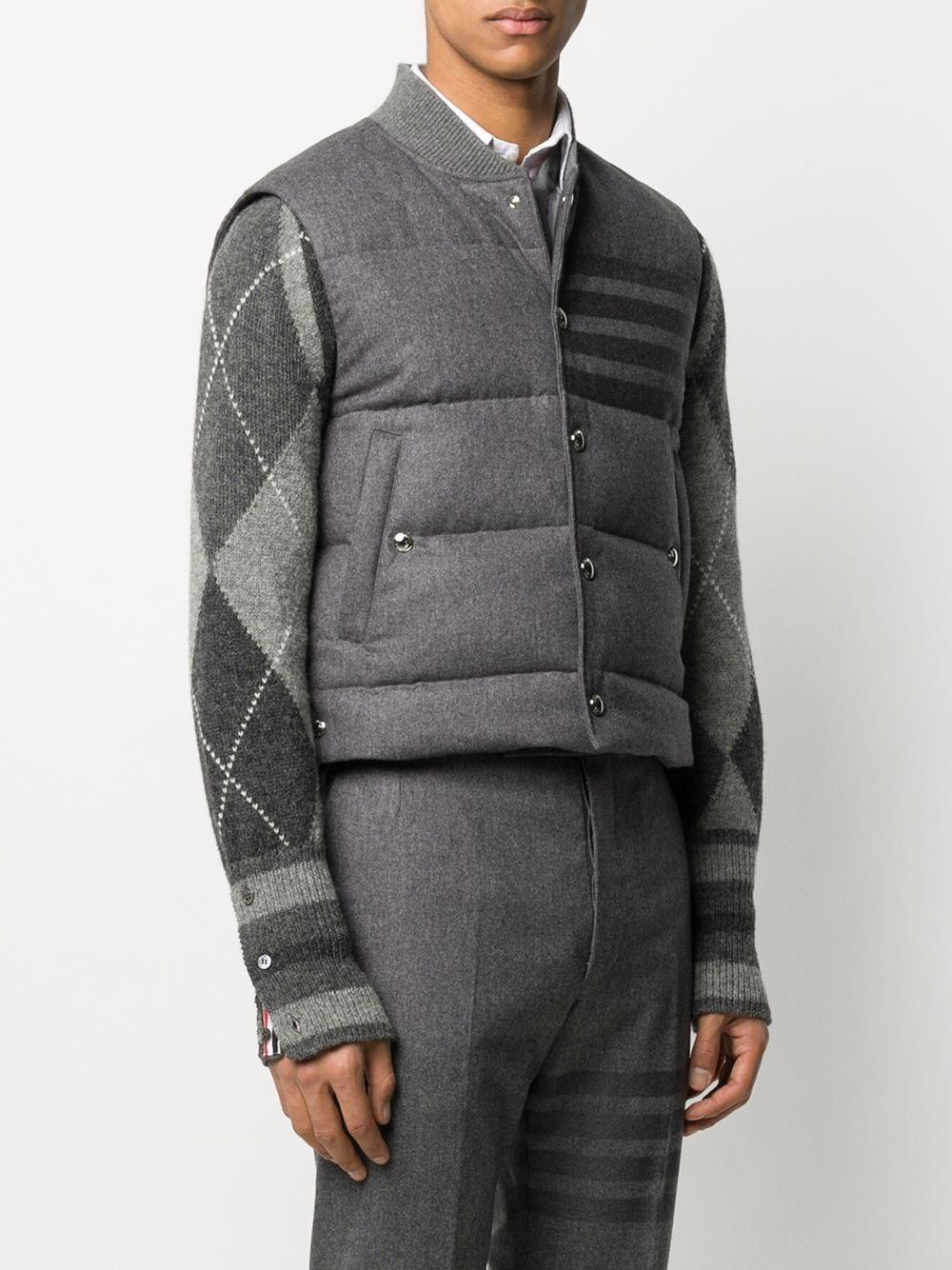 Thom Browne Flannel Downfilled 4-bar Vest in Grey (Gray) for Men - Lyst