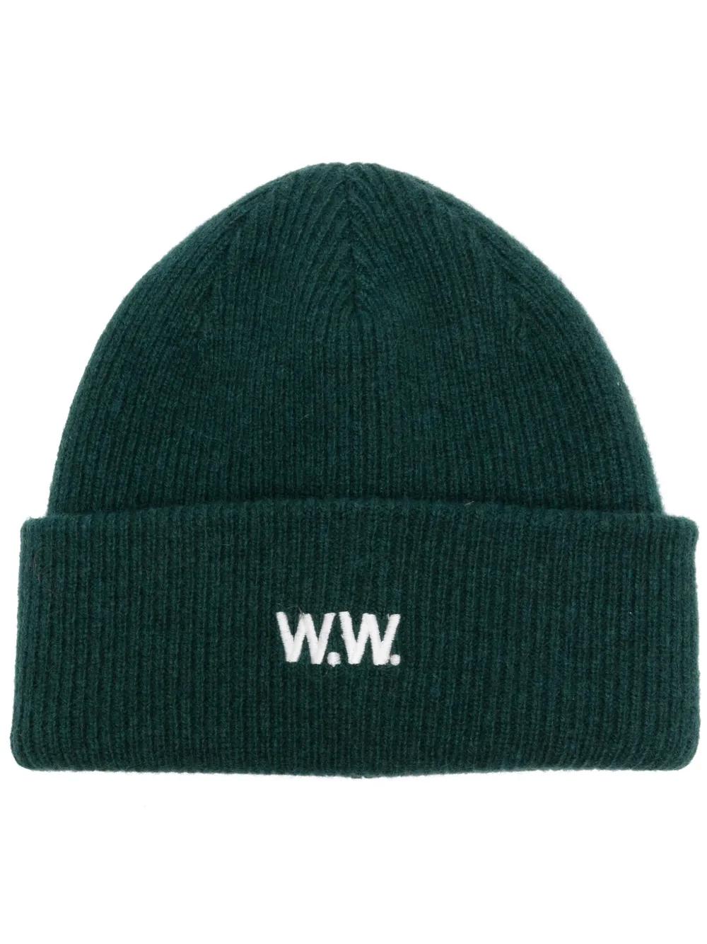 WOOD WOOD Logo-Embroidered Ribbed Wool Beanie in Green for Men