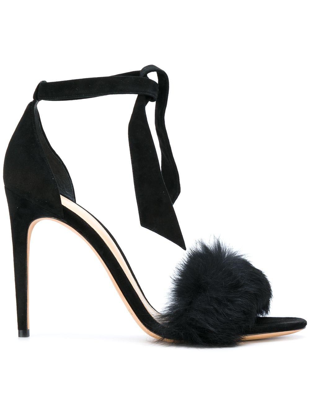 black fur heeled sandals