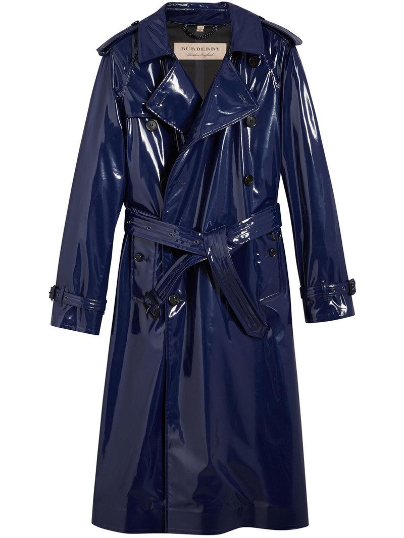 Burberry Cotton Laminated Trench Coat In Blue Lyst Canada