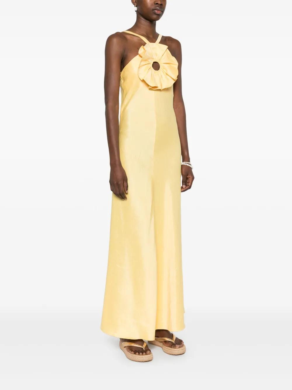 sandro ruffled maxi dress Sandro Ruffled Knit Maxi Dress With V-neck And Fitted Bodice