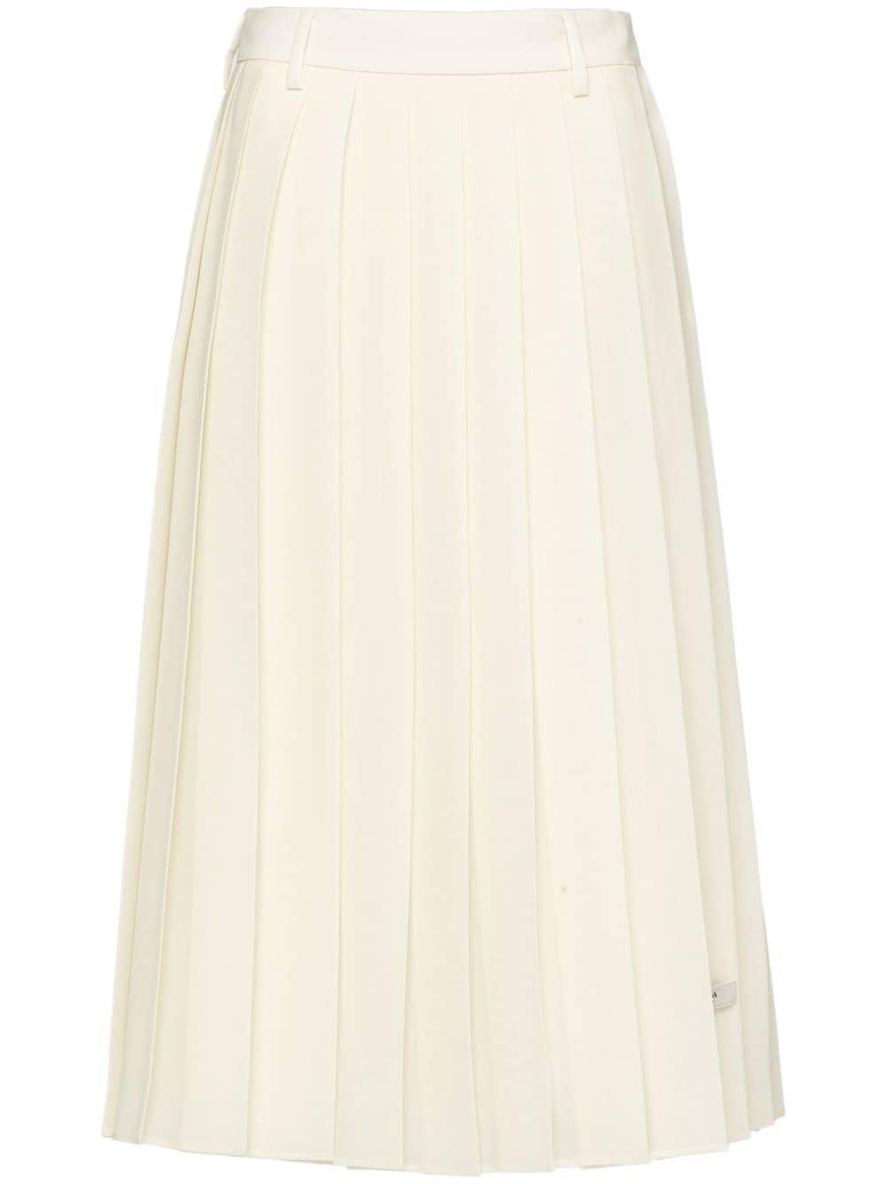 Prada Pleated Logo-patch Midi Skirt in Natural | Lyst