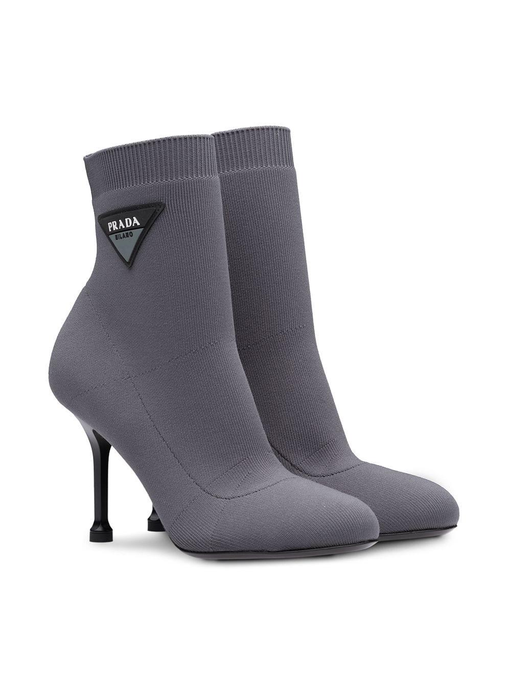 Prada Synthetic Knit Sock Heeled Boots in Grey (Gray) - Lyst