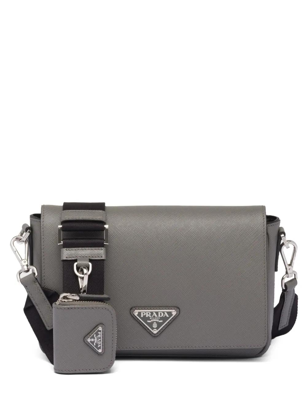 Prada Triangle-Logo Saffiano Leather Shoulder Bag in Grey for Men