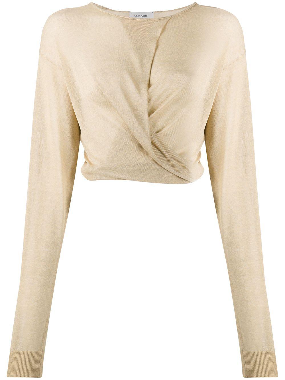 Lemaire Synthetic Long Sleeve Draped Front Top in Natural - Lyst