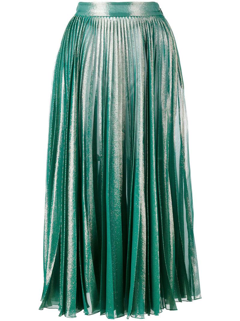 Lyst - Gucci Pleated Metallic Skirt in Green