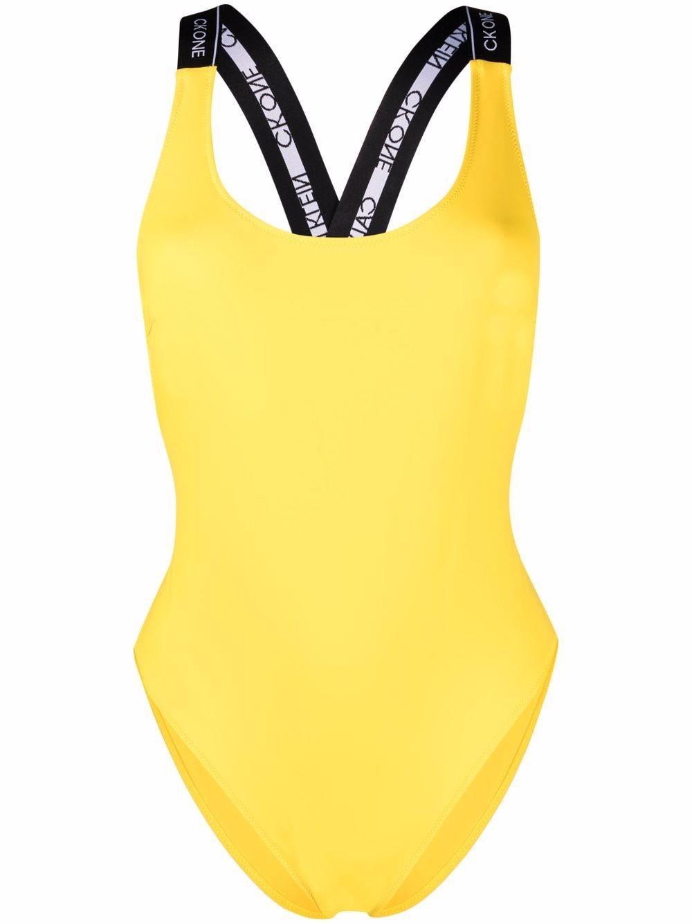 17春夏新作 Calvin Klein ロゴ ワンピース水着 イエロー コード表付属 ウェア Eservices Alzahra