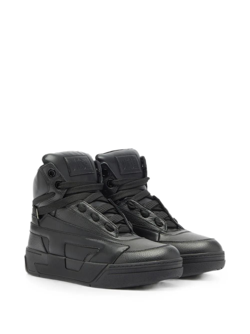 DIESEL Black Leather Platform High-Top Sneaker Boots Vintage Diesel Leather High-top Sneakers: Sport Street Style  main image 3