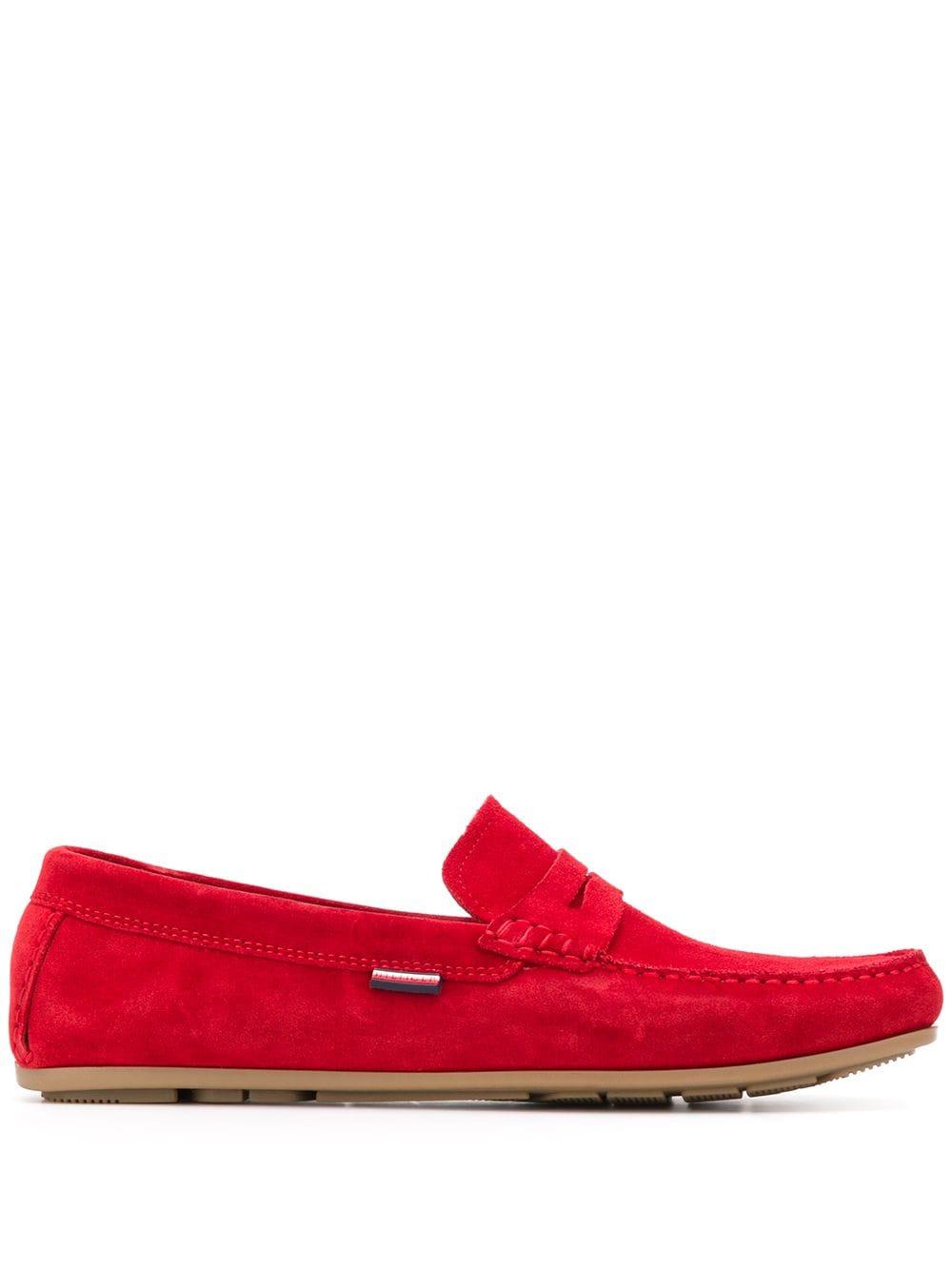 Tommy Hilfiger Suede Penny Loafers in Red for Men - Lyst