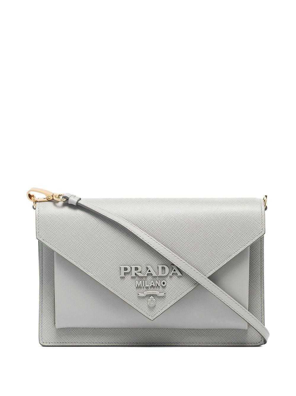 Prada Envelope Leather Cross Body Bag in Gray