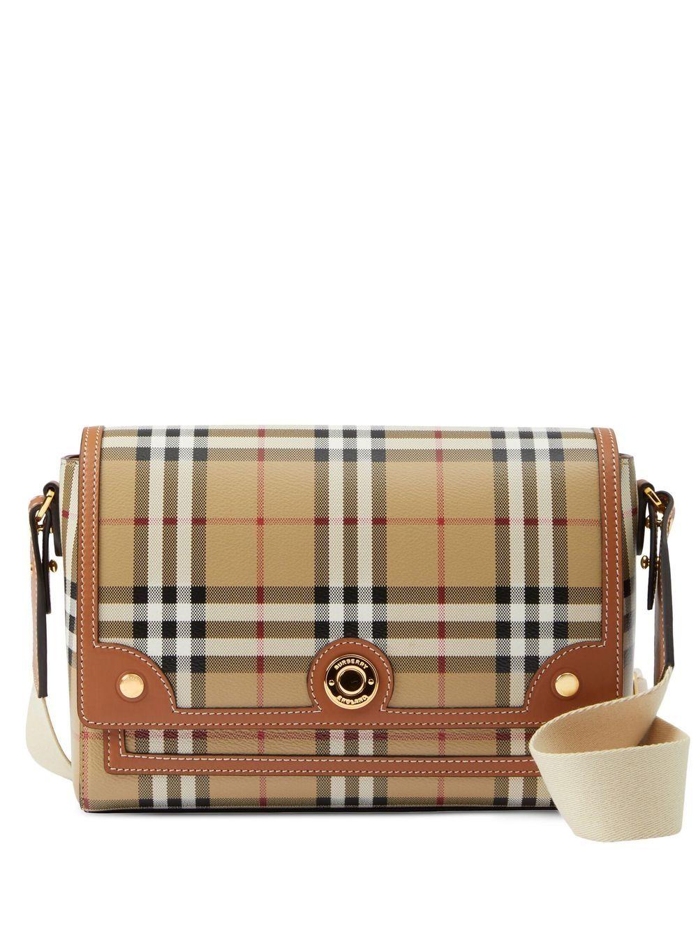 Burberry Note Check Crossbody Bag in Brown | Lyst
