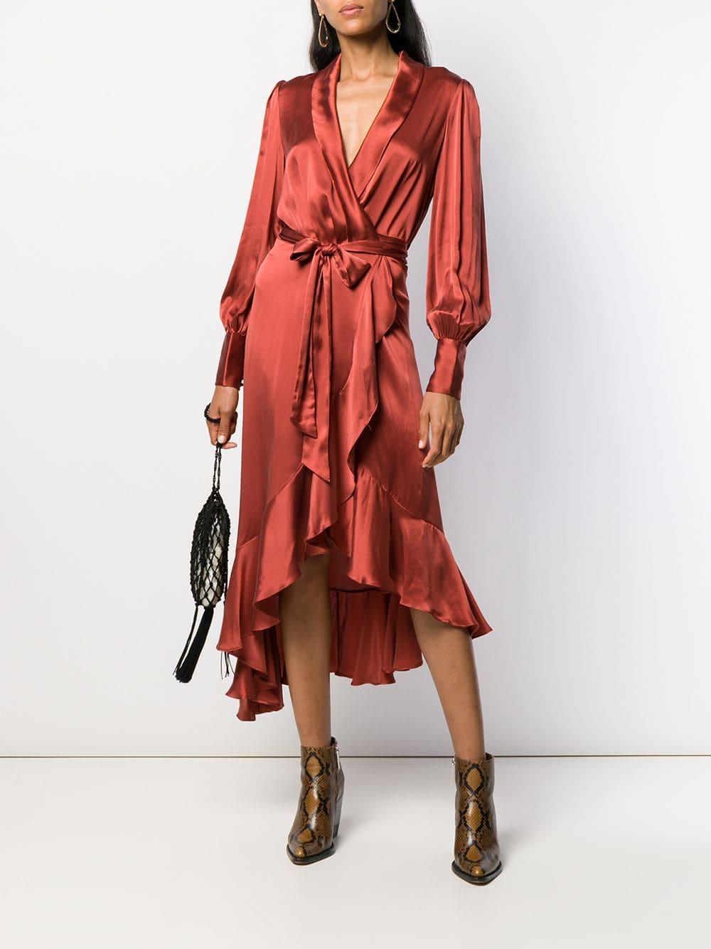 Zimmermann Silk Asymmetric Wrap Dress in Red - Lyst
