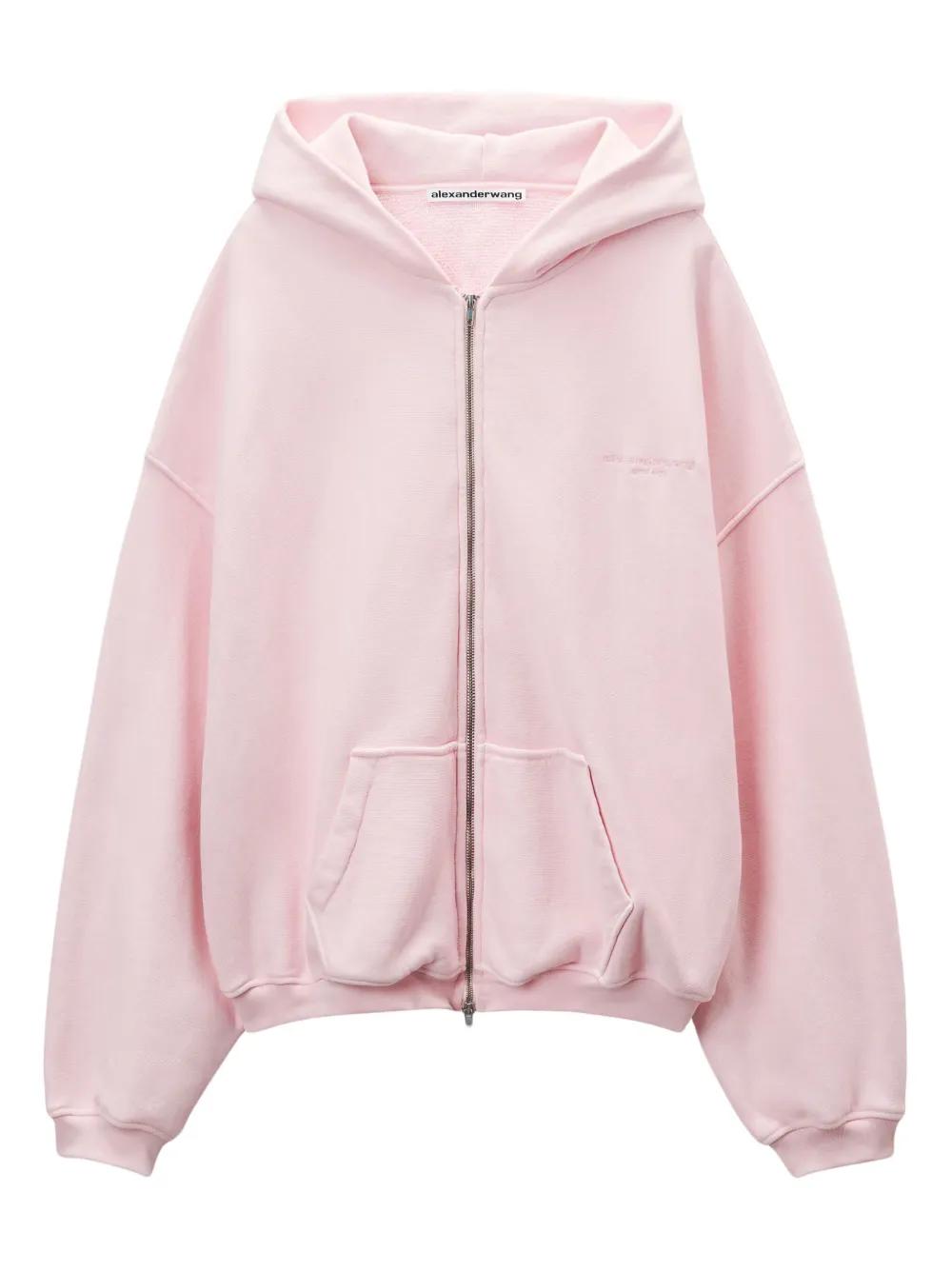 Alexander Wang Cotton Logo Zip-Up Hoodie in Pink | Lyst