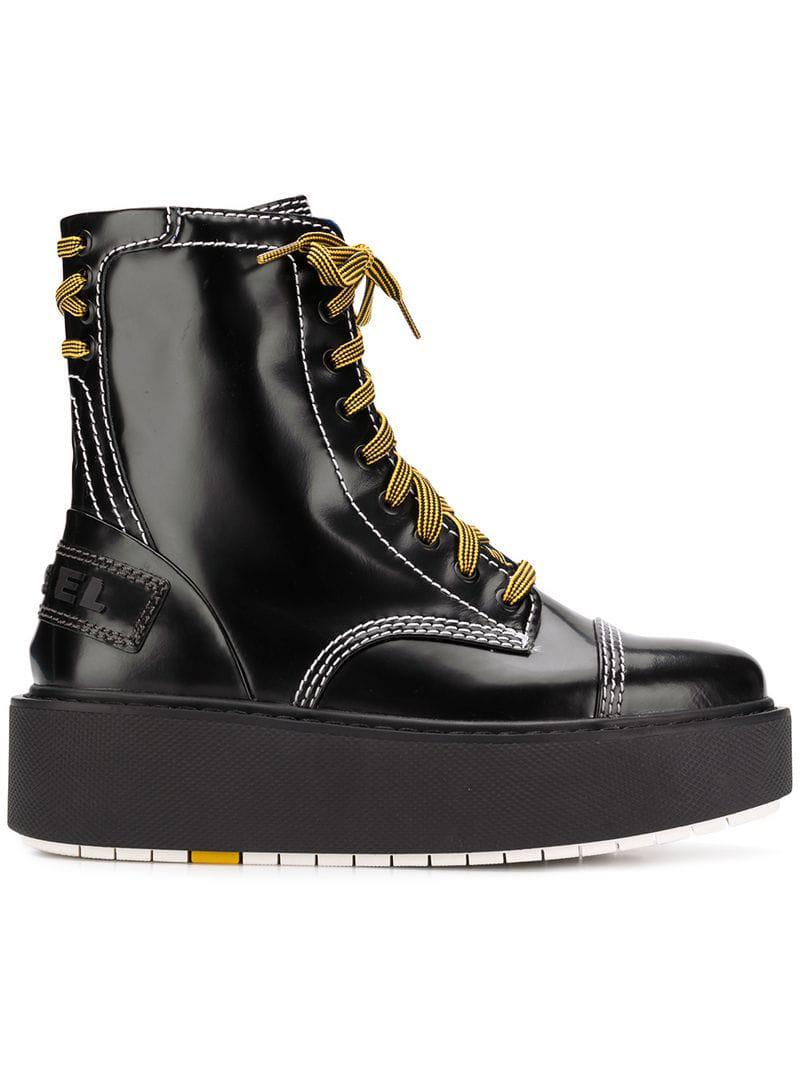 DIESEL Leather D-cage Hb Boots in Black - Lyst