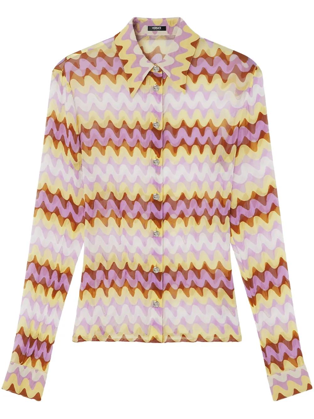 ワンピース VERSACE Printed crepe shirt dress (10195011A14317 5Y470) Cameo Silk Crêpe Midi Shirt Dress Print | VERSACE US