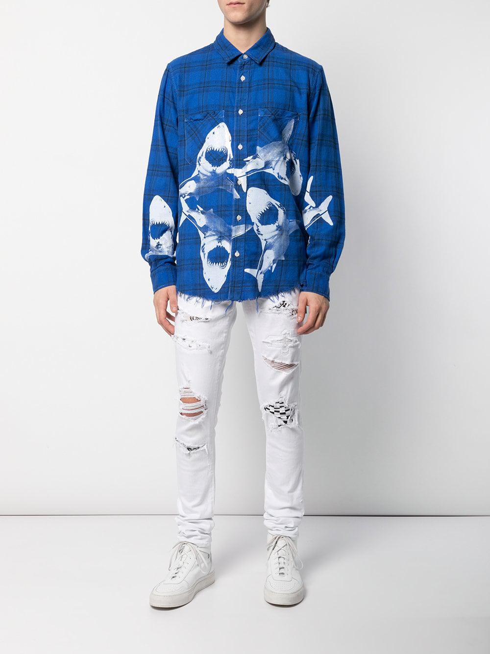 Amiri Shark-print Flannel Shirt in Blue for Men | Lyst