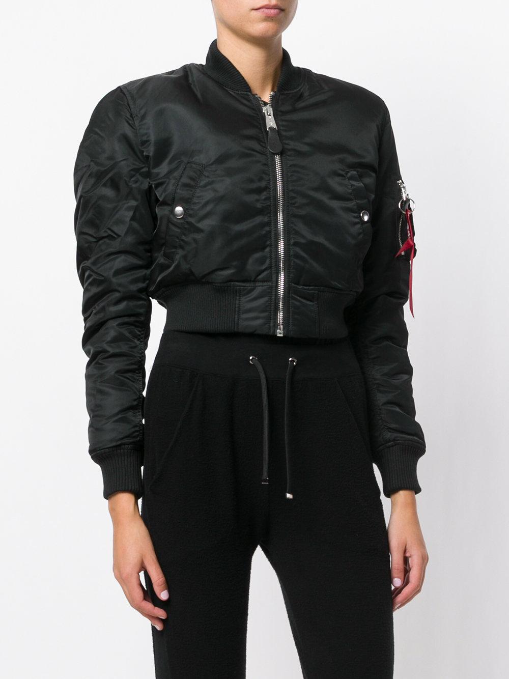 Alpha Industries Synthetic Cropped Bomber Jacket in Black | Lyst