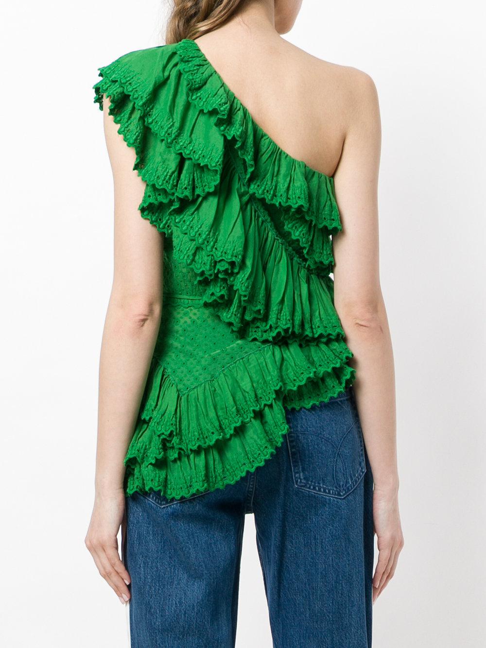 Isabel Marant Cotton Asymmetric Ruffle Top in Green Lyst