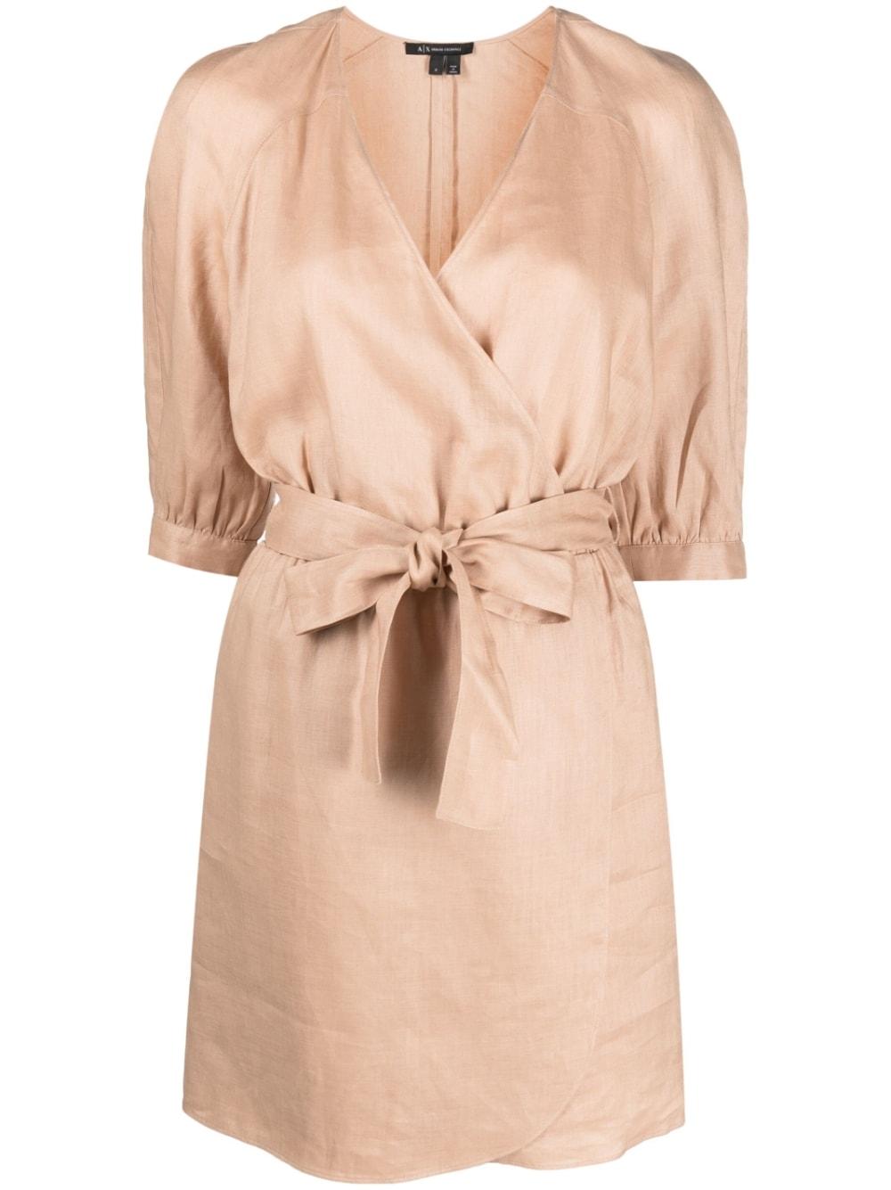Armani Exchange Wrap Linen Dress in Natural | Lyst