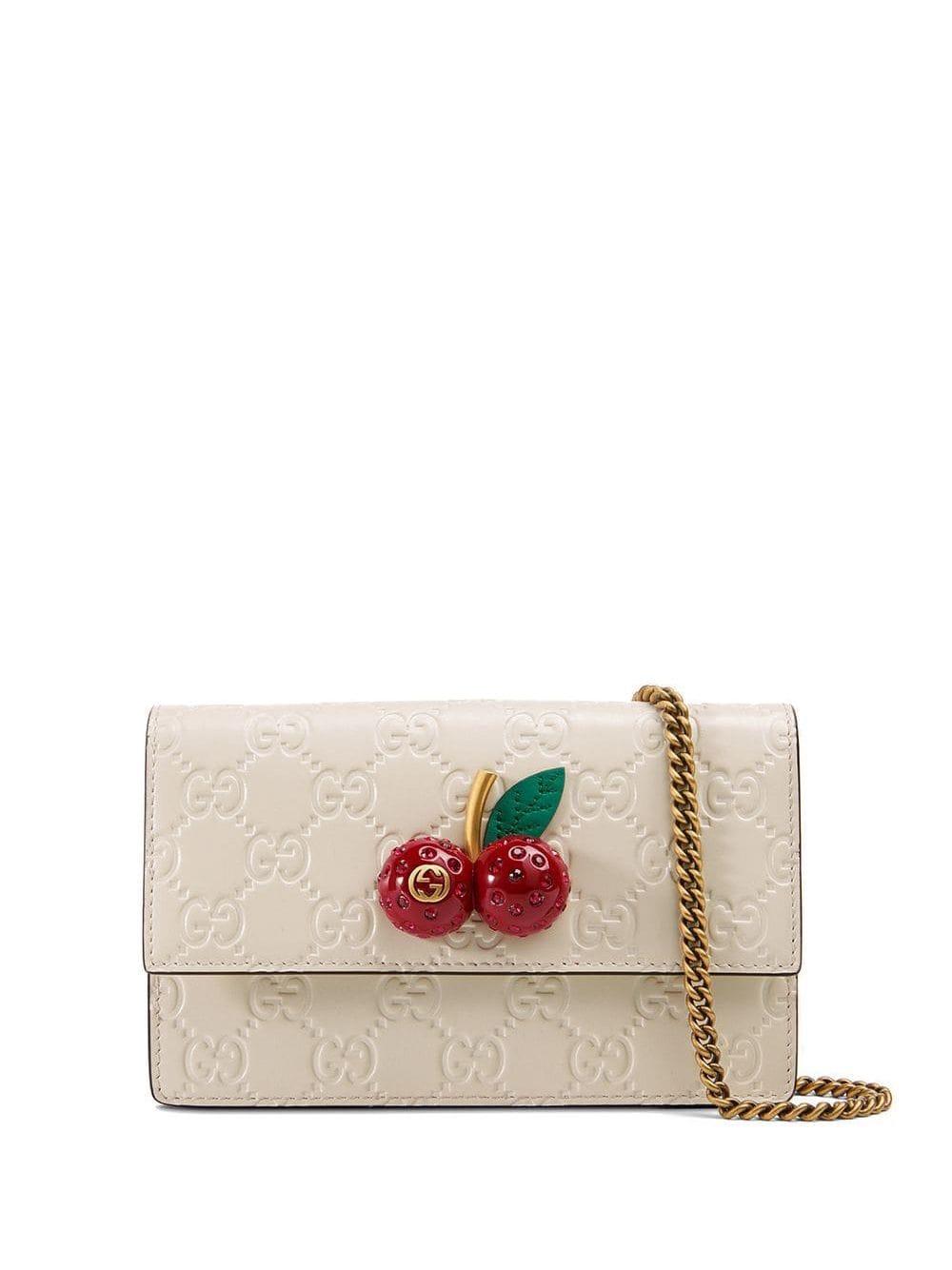 Gucci Signature Mini Bag With Cherries in White | Lyst