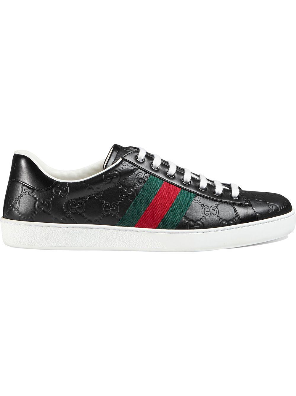 Gucci Leer Ace Signature Lage Sneaker in het Zwart voor heren - Lyst