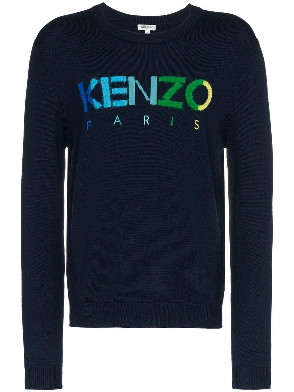 KENZO Wool Knit Crew Neck Sweater in Navy (Blue) for Men Save 60 Lyst