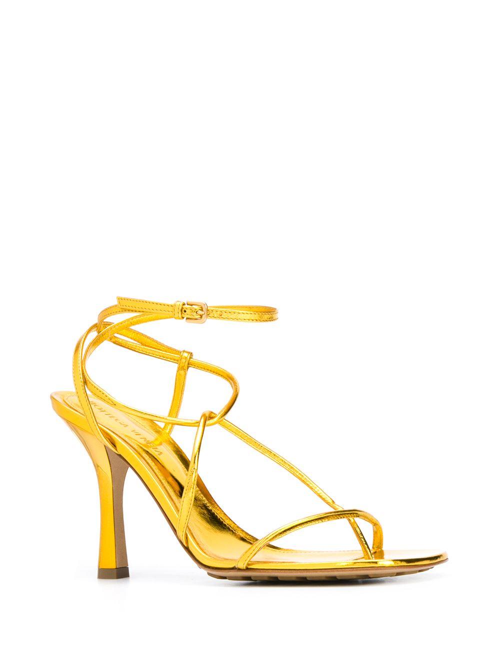 Bottega Leather Stretch Anklestrap Sandals in Gold (Metallic