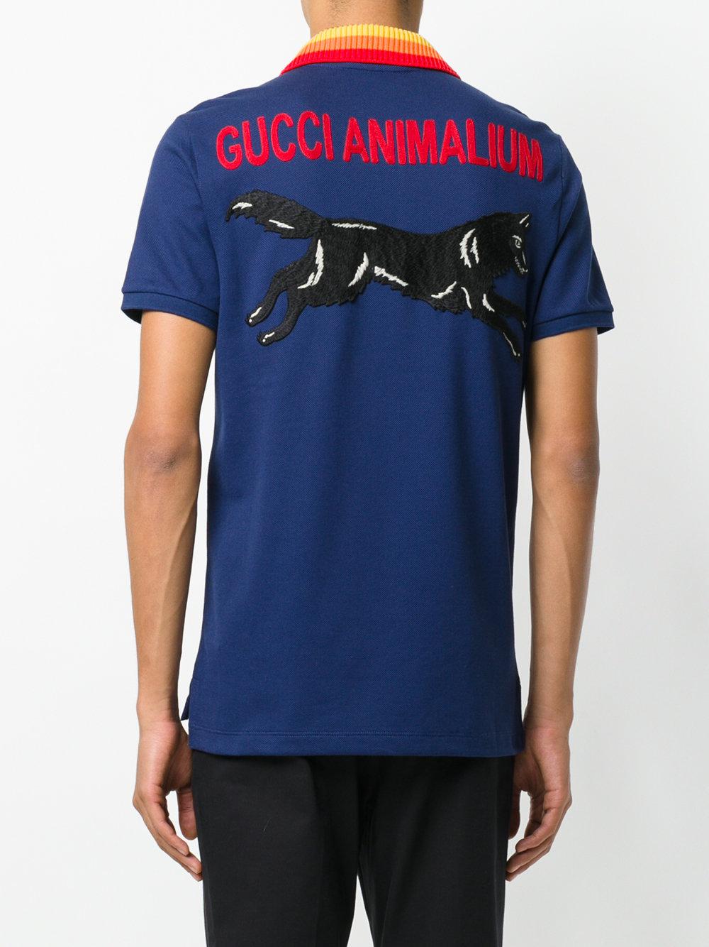 Gucci Polo Shirt With Wolf Appliqué in Blue for Men | Lyst