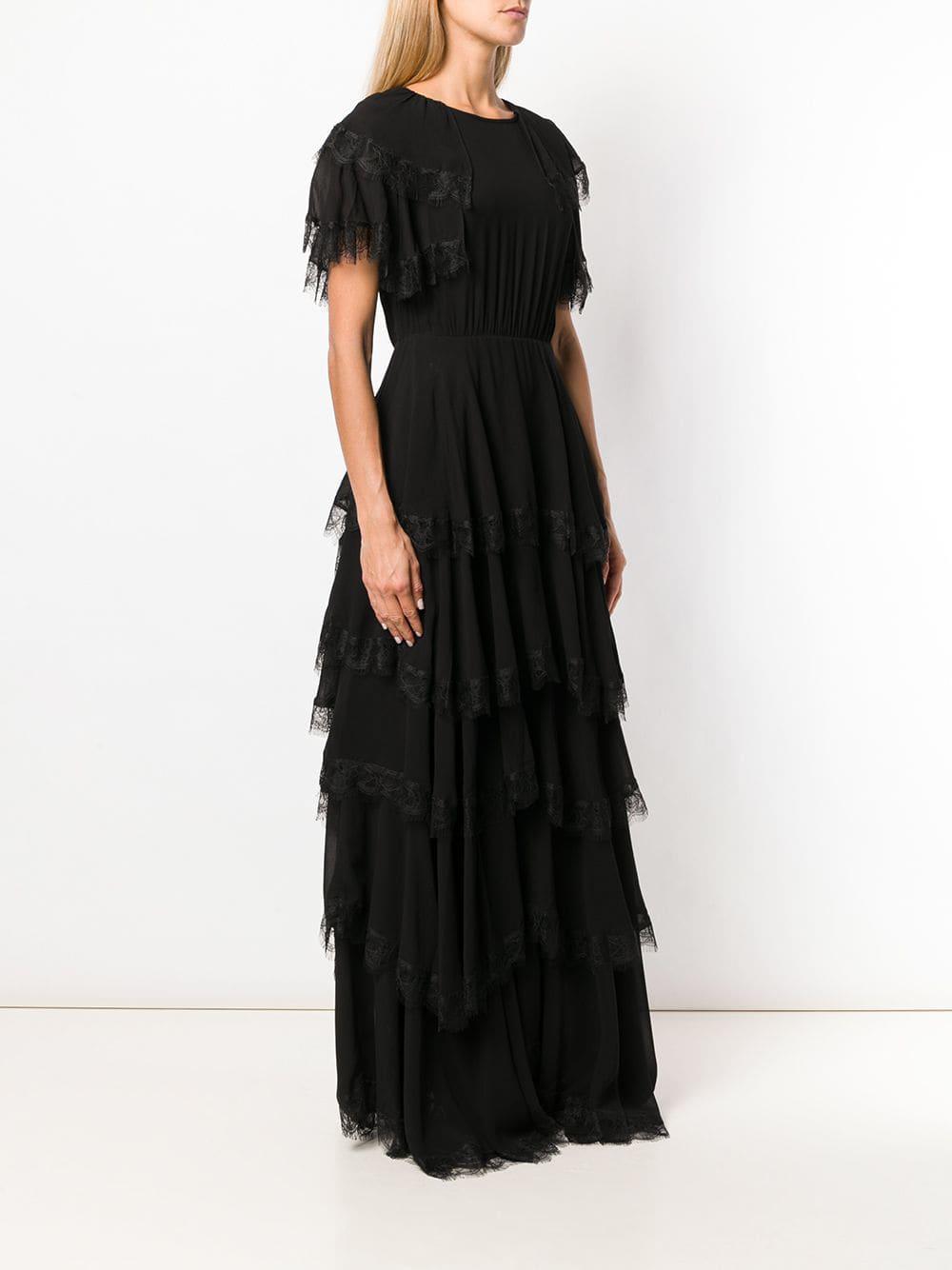 Twin Set Tiered Lace Maxi Dress in Black | Lyst
